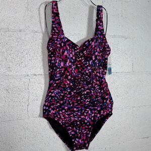 Swim Solutions Women's Abstract Printed One-Piece Swimsuit multi, 16 $112